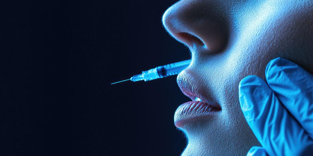 procedimento de harmonização facial com aplicação labial realizado por profissional qualificado