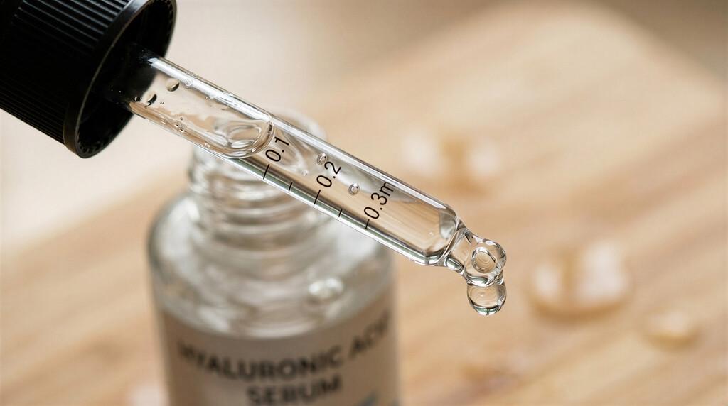 Sérum com ácido hialurônico sendo aplicado com conta-gotas para hidratação da pele