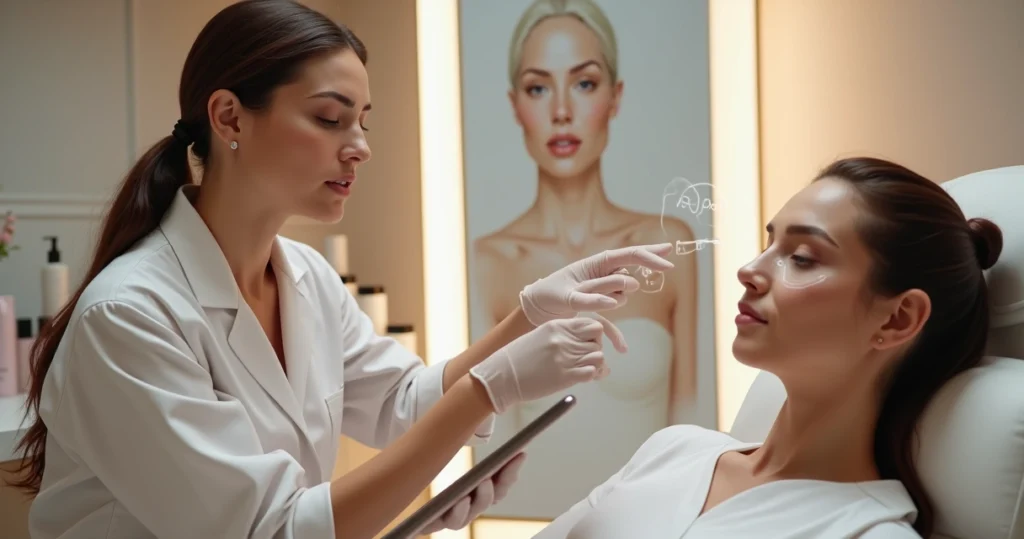 Profissional analisa rosto de paciente antes da aplicação de botox